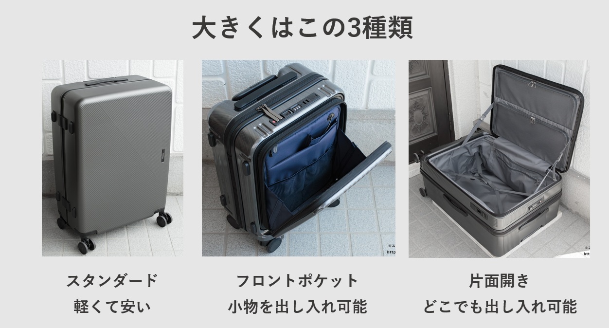 スーツケースのタイプは大きくはこの3種類
