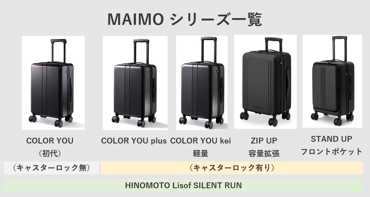 MAIMOのスーツケースの種類 COLOR YOU COLOR YOU plus kei ZIP UP STAND UP