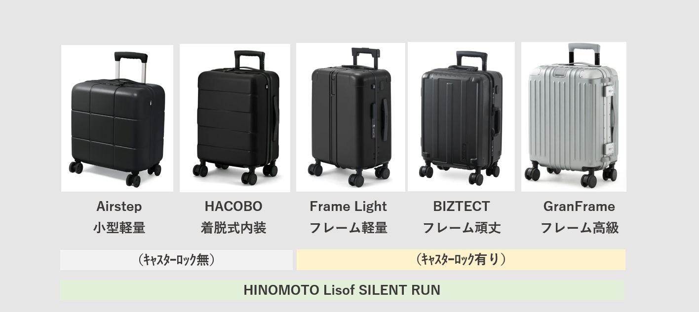 MAIMOのスーツケースの種類 HACOBO Frame Light Airstep BIZTECT GranFrame
