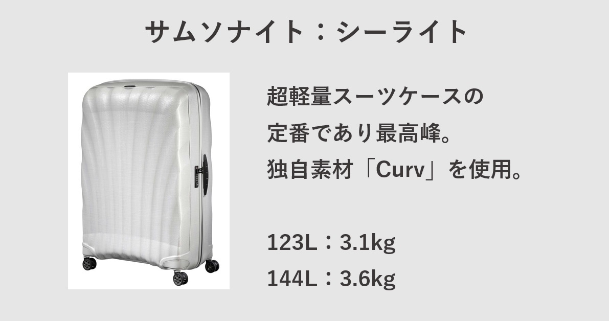 軽量 スーツケース サムソナイト：シーライト