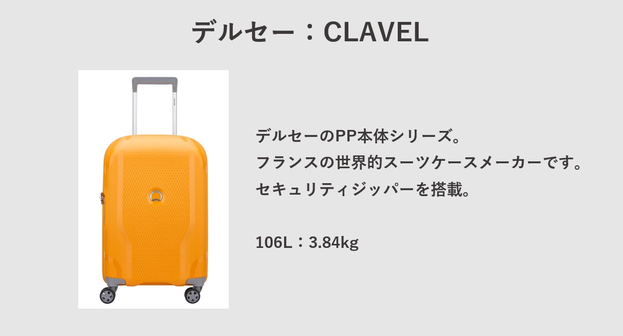 大型超軽量 スーツケースデルセー：CLAVEL