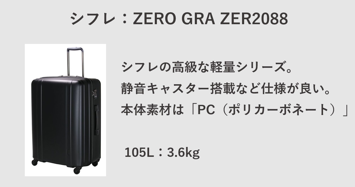 軽量 スーツケース シフレ：ZERO GRA ZER2088
