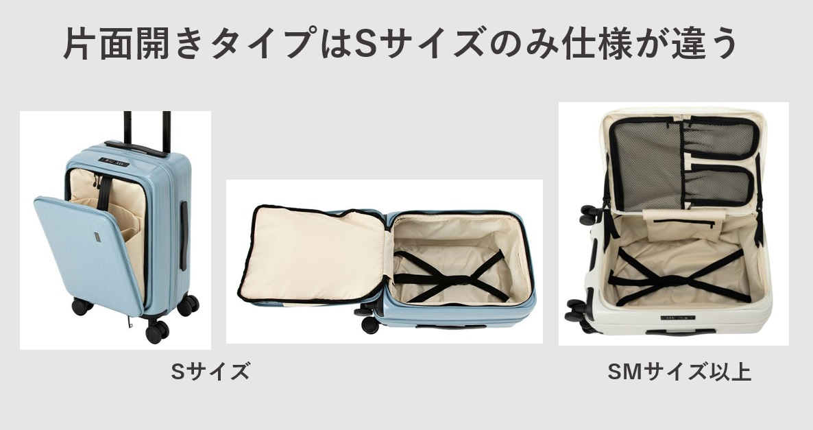 TIERRAL (ティエラル) スーツケース 片面開きタイプはSサイズだけ仕様が違う