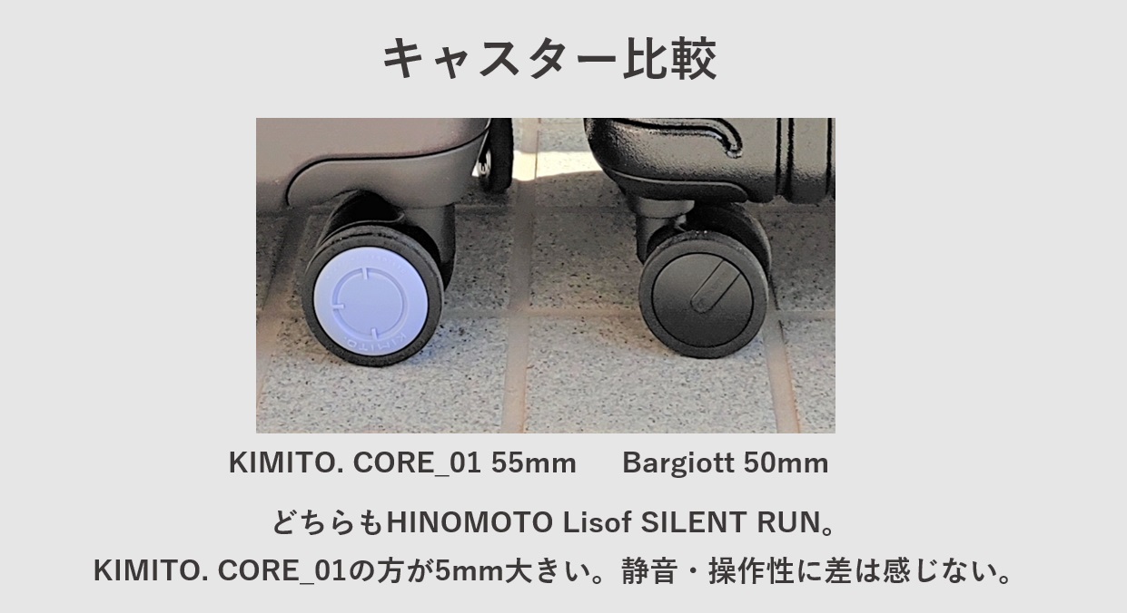 スーツケース KIMITO. CORE_01 vs Bargiotti キャスター比較レビュー