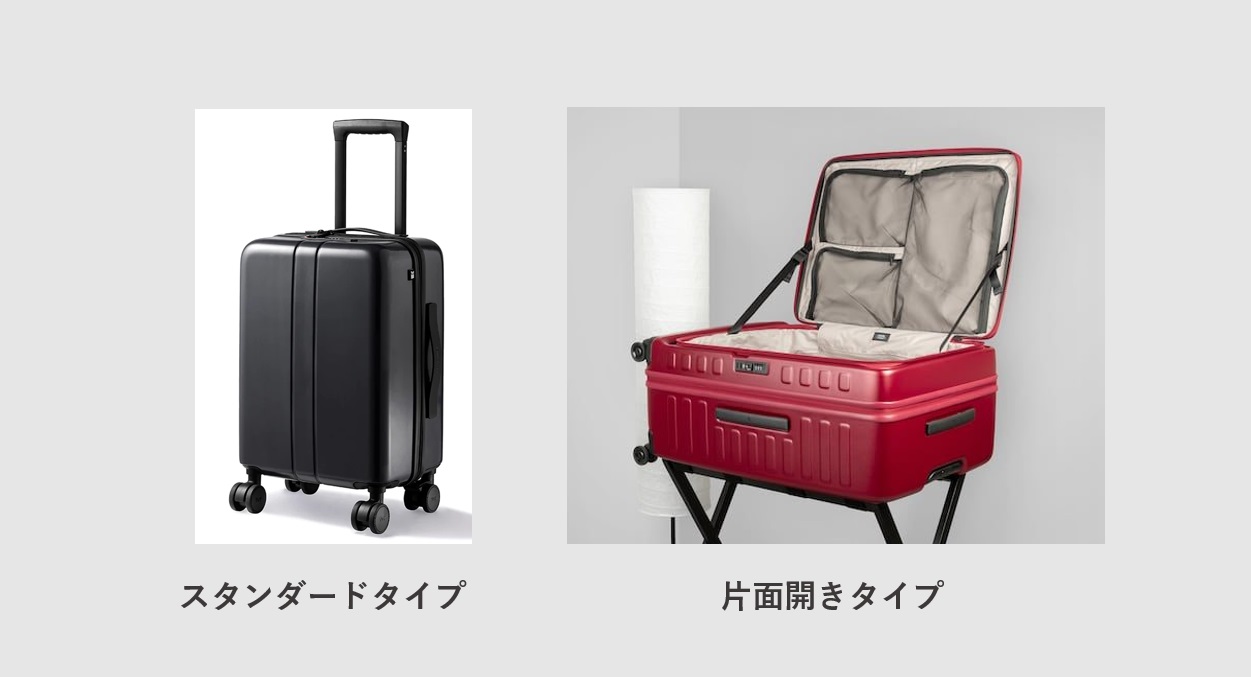 スーツケースのスタンダードタイプと片面開きタイプ