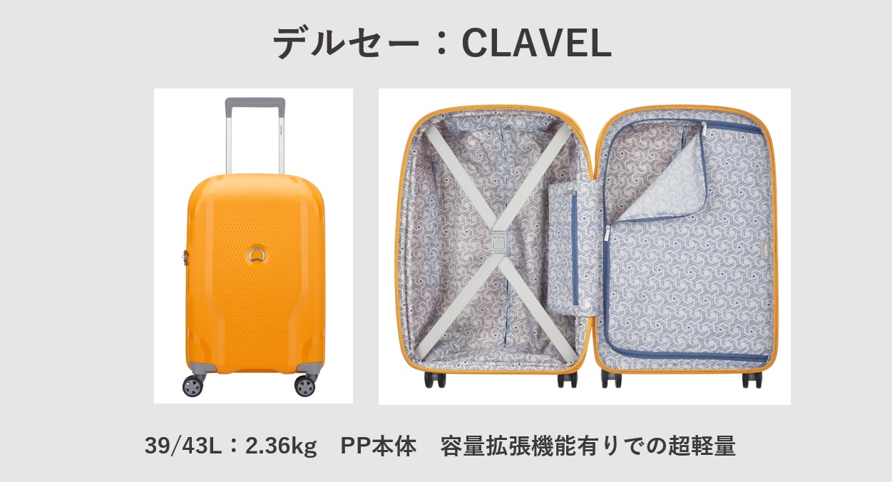 超軽量スーツケース デルセー：CLAVEL