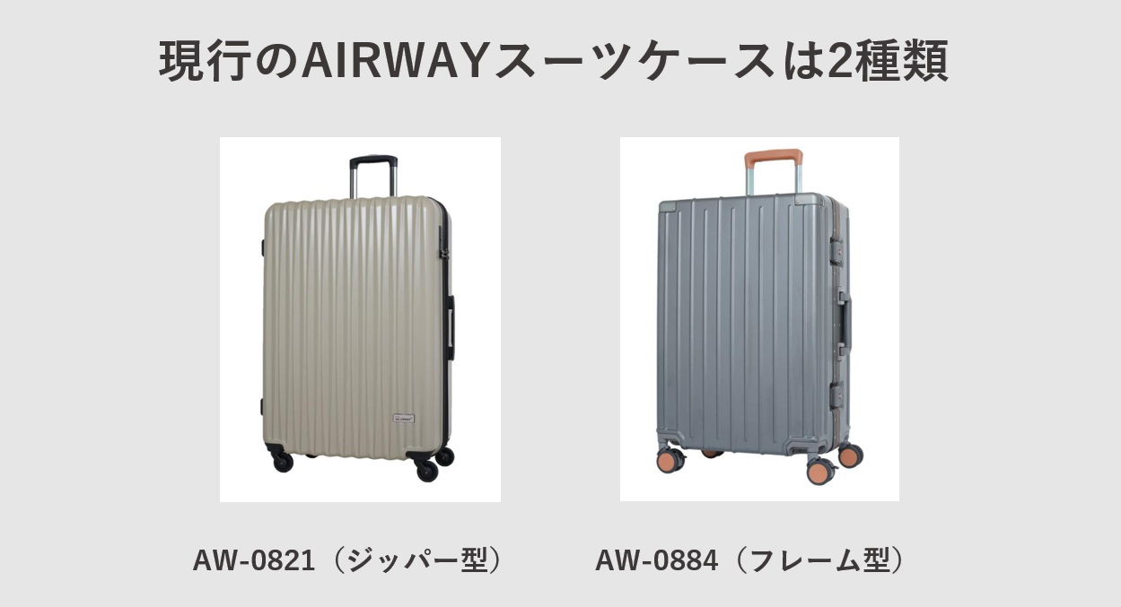 現行のAIRWAY（エアウェイ）のスーツケースは2種類（AW-0821・AW-0884）