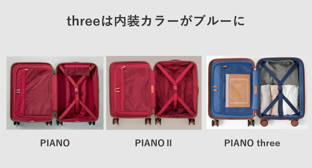 スーツケース &WEAR PIANO Ⅱ three 内装カラーの違いについて