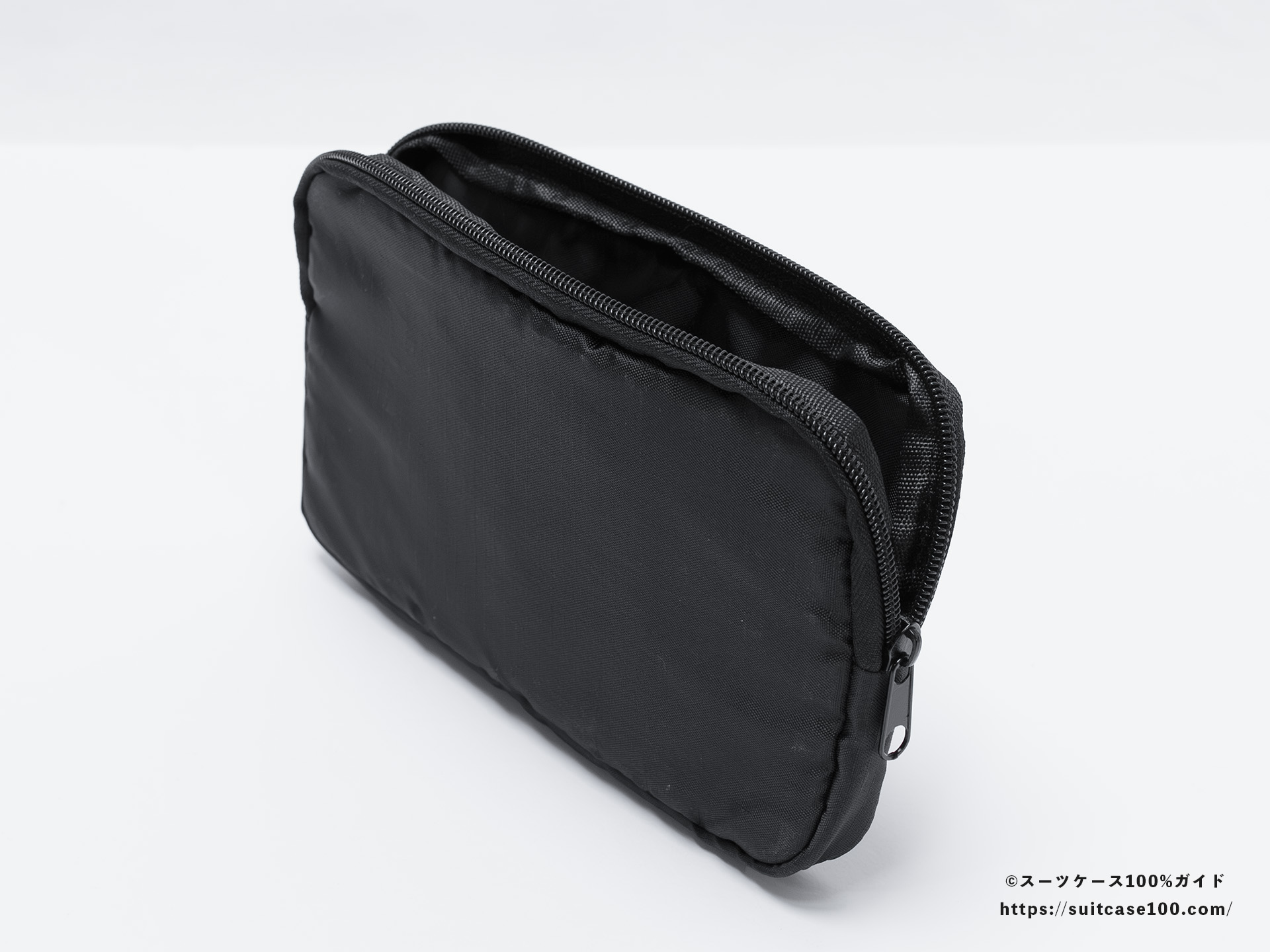 3COINS(スリーコインズ) 溝ポーチ 外観レビュー ファスナーを開けた状態