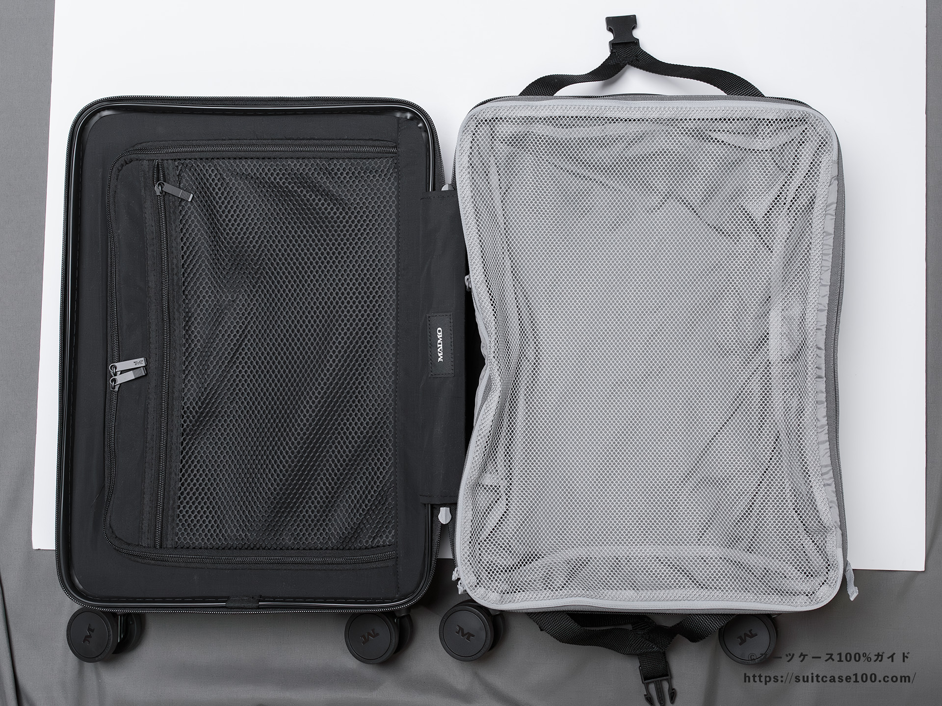 無印良品の圧縮トラベルポーチ レビュー Lサイズ を機内持ち込みサイズのスーツケースに入れた図(大きすぎて入らない)