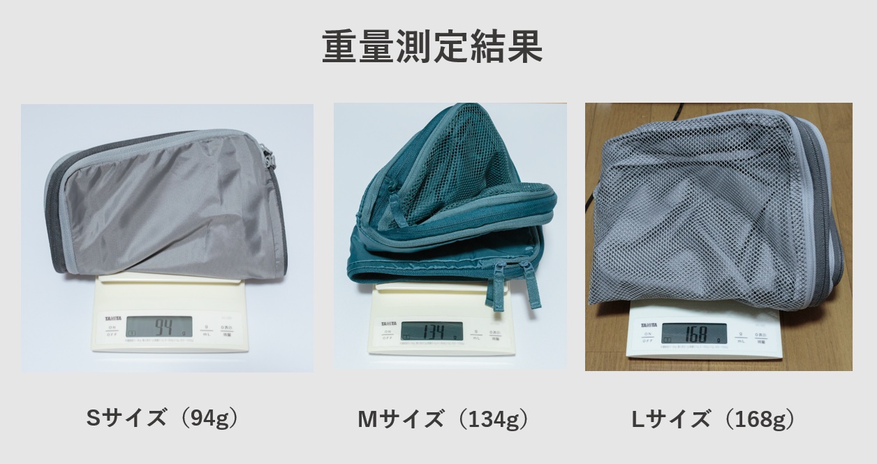 無印良品の圧縮トラベルポーチ 重量測定結果