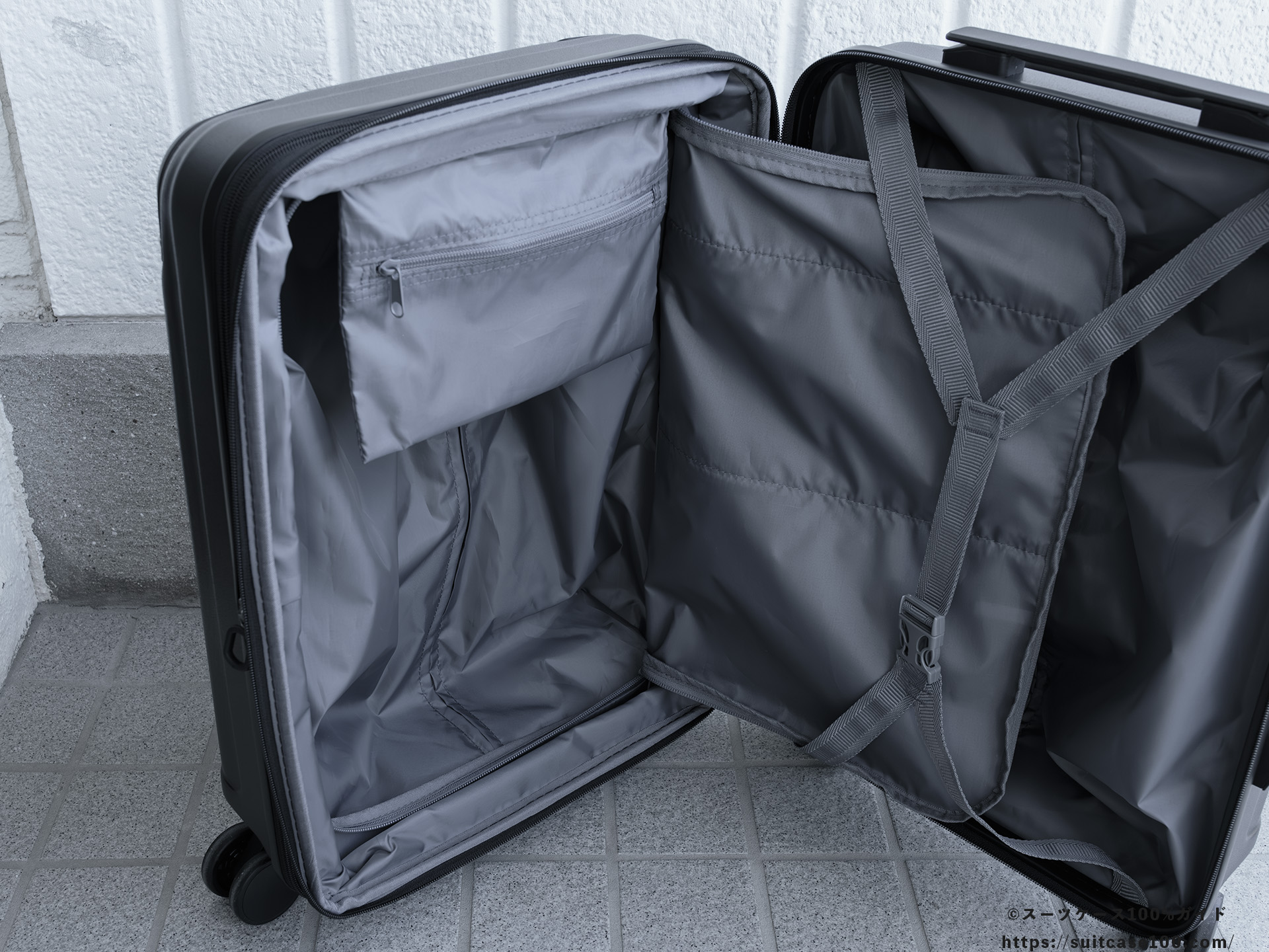 エレコム スーツケース BM-XSC01 容量拡張機能レビュー 拡張部の生地から使える内部のポケット