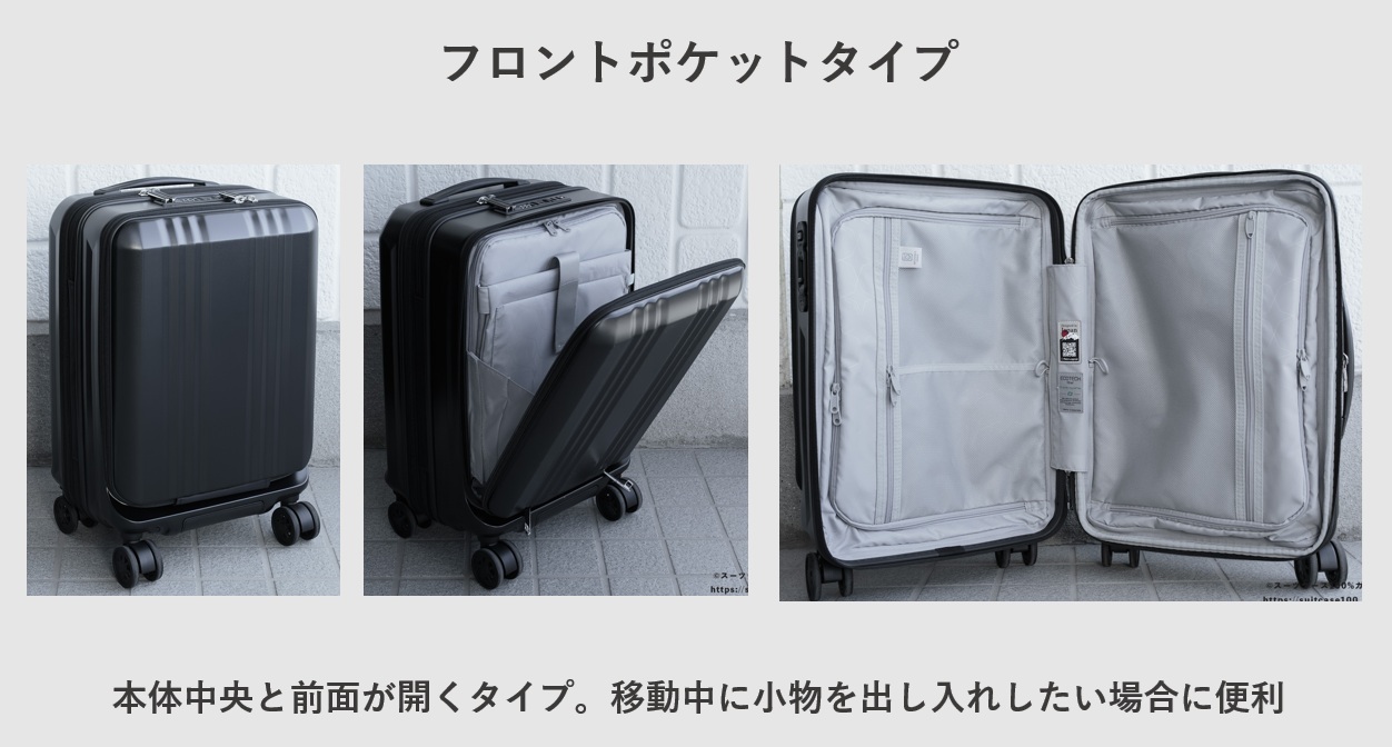 スーツケースのフロントポケットタイプの説明