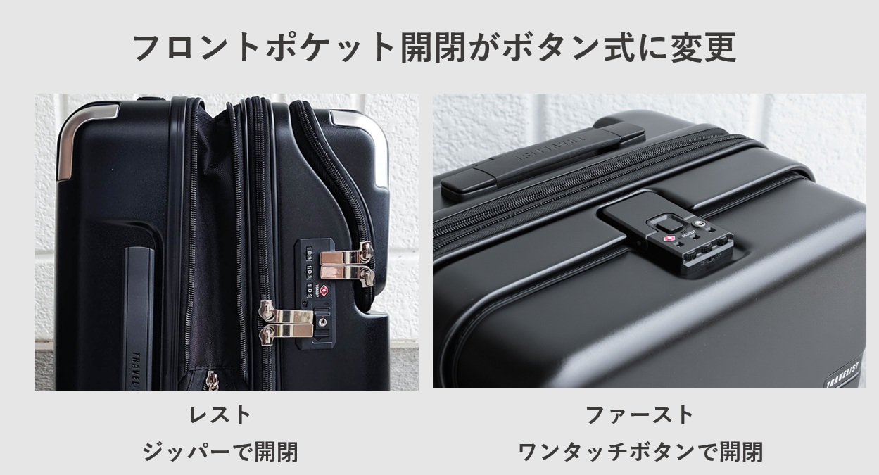 TRAVELIST(トラベリスト) レストとファーストの違い フロントポケット開閉がボタン式に変更