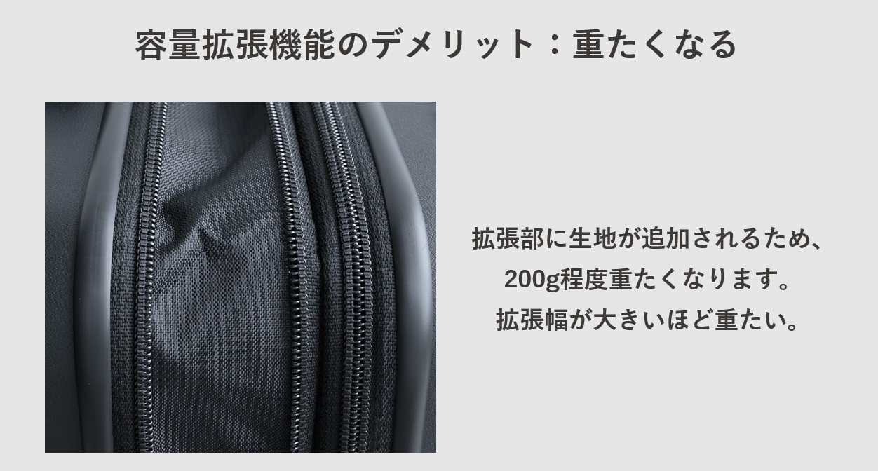 スーツケースの容量拡張機能のデメリット:重たくなる