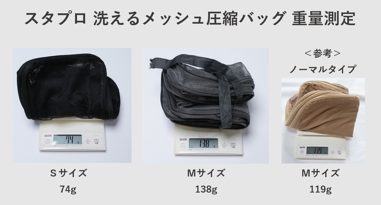 スタンダードプロダクツ 洗えるメッシュ圧縮バッグ レビュー 重量測定結果
